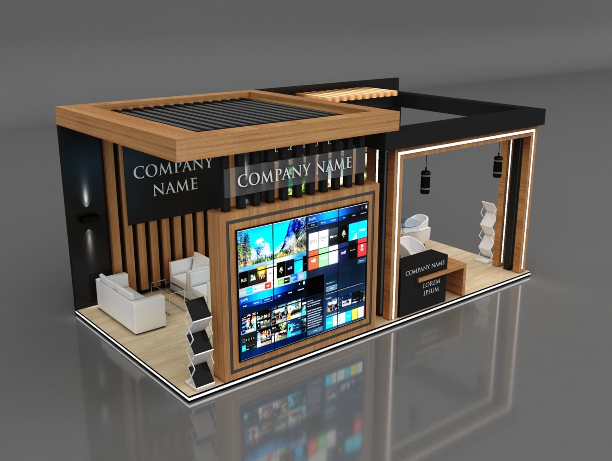 Booth Exhibition Stand Stall 8x4m Height 360 cm 3 Side Open 3D model_4