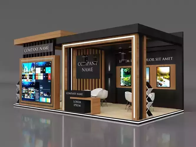 Booth Exhibition Stand Stall 8x4m Height 360 cm 3 Side Open 3D model