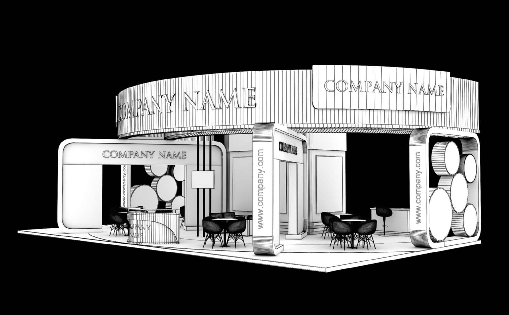 Booth Exhibition Stand Stall 14x8m Height 500 cm 4 Side Open 3D model_10