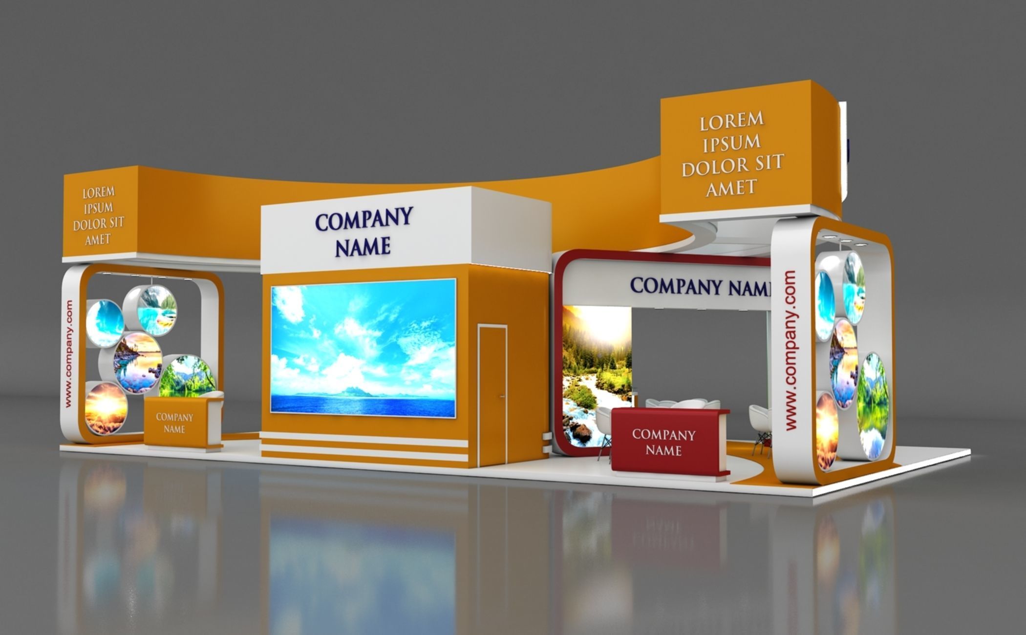Booth Exhibition Stand Stall 14x8m Height 500 cm 4 Side Open 3D model_5