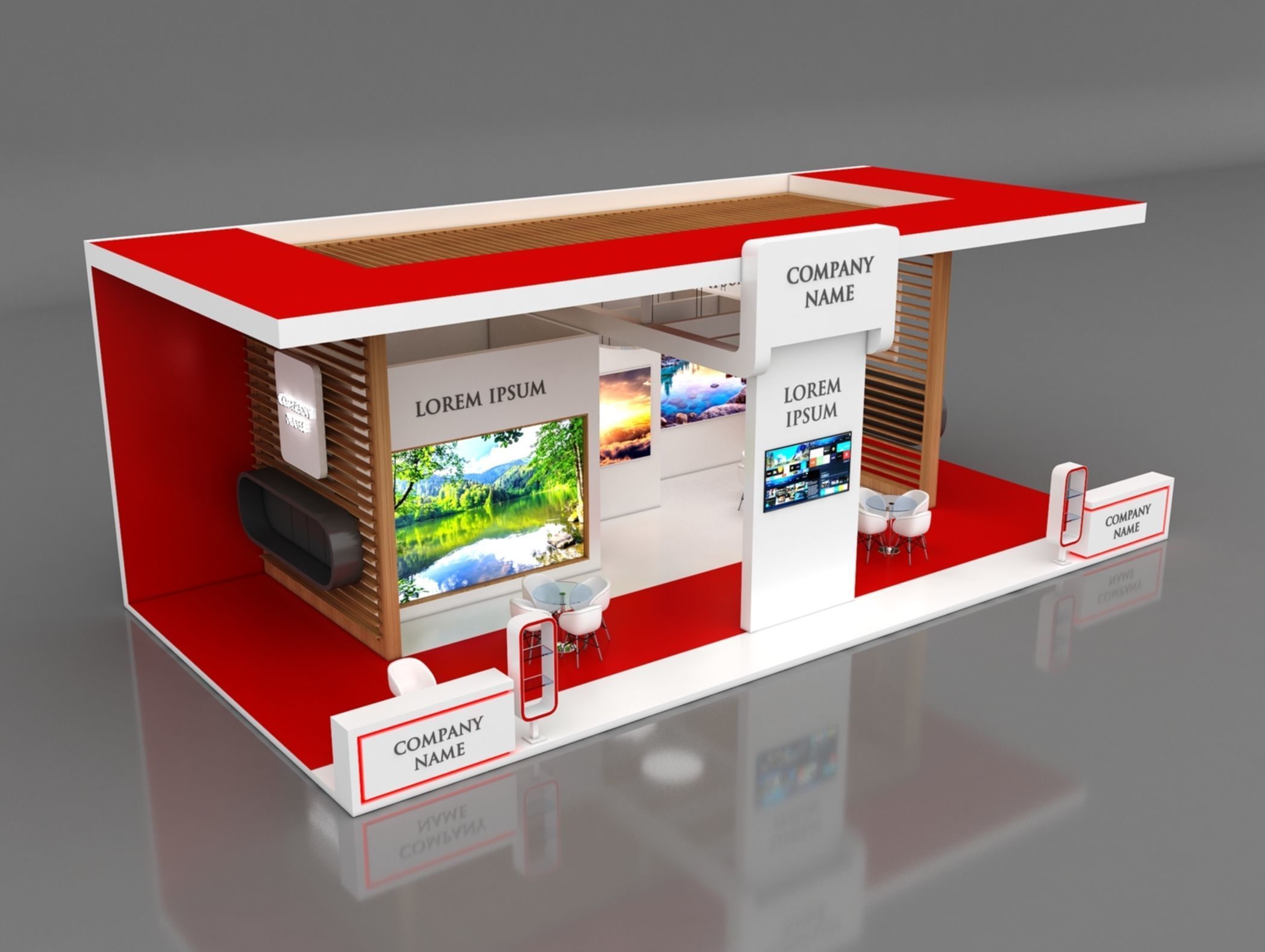 Booth Exhibition Stand Stall 14x7m Height 500 cm 3 Side Open 3D model_3