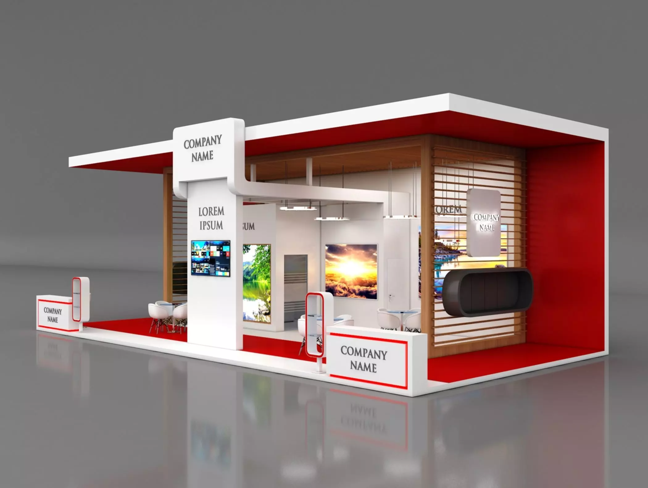 Booth Exhibition Stand Stall 14x7m Height 500 cm 3 Side Open 3D model_0