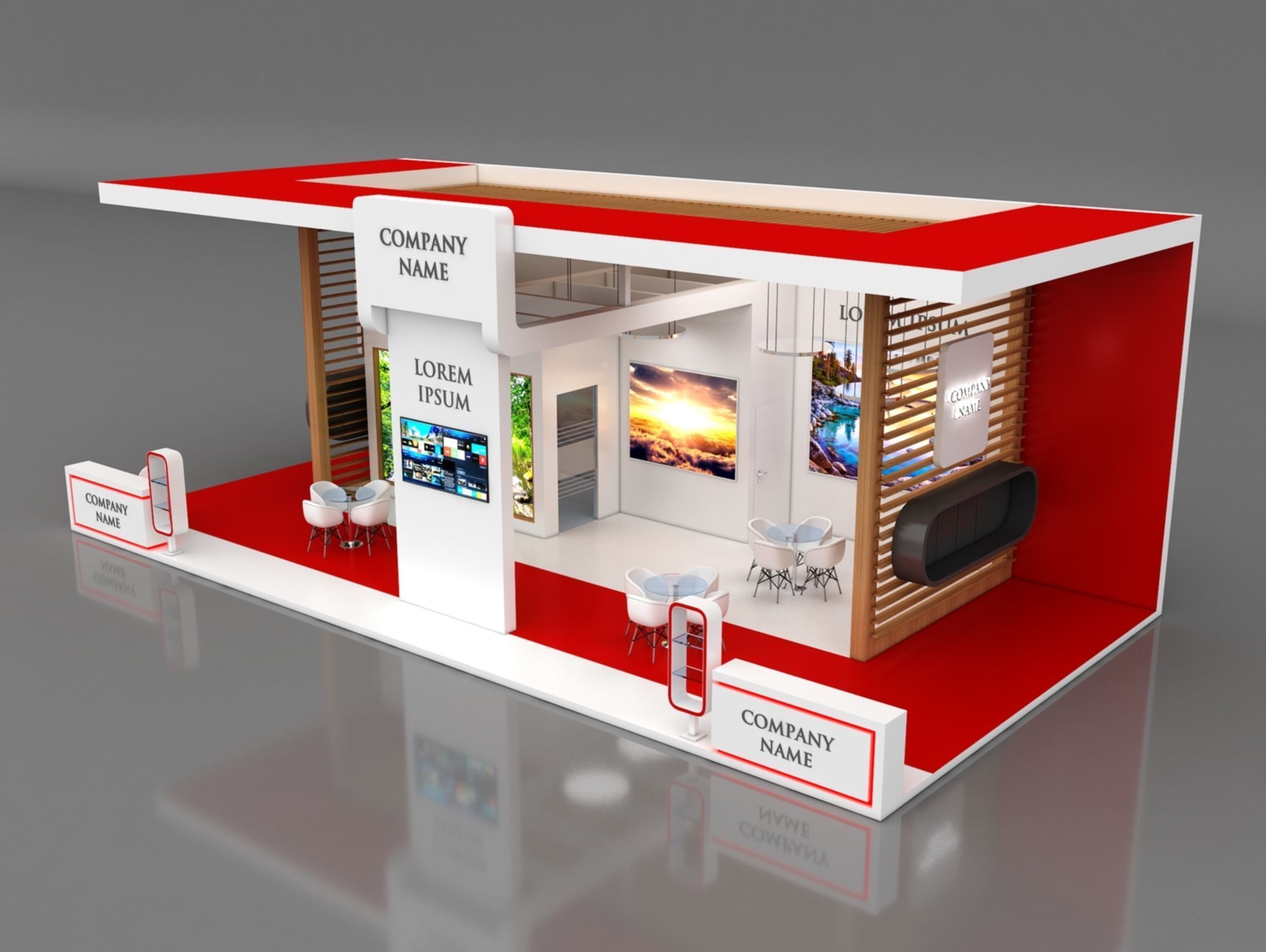 Booth Exhibition Stand Stall 14x7m Height 500 cm 3 Side Open 3D model_1
