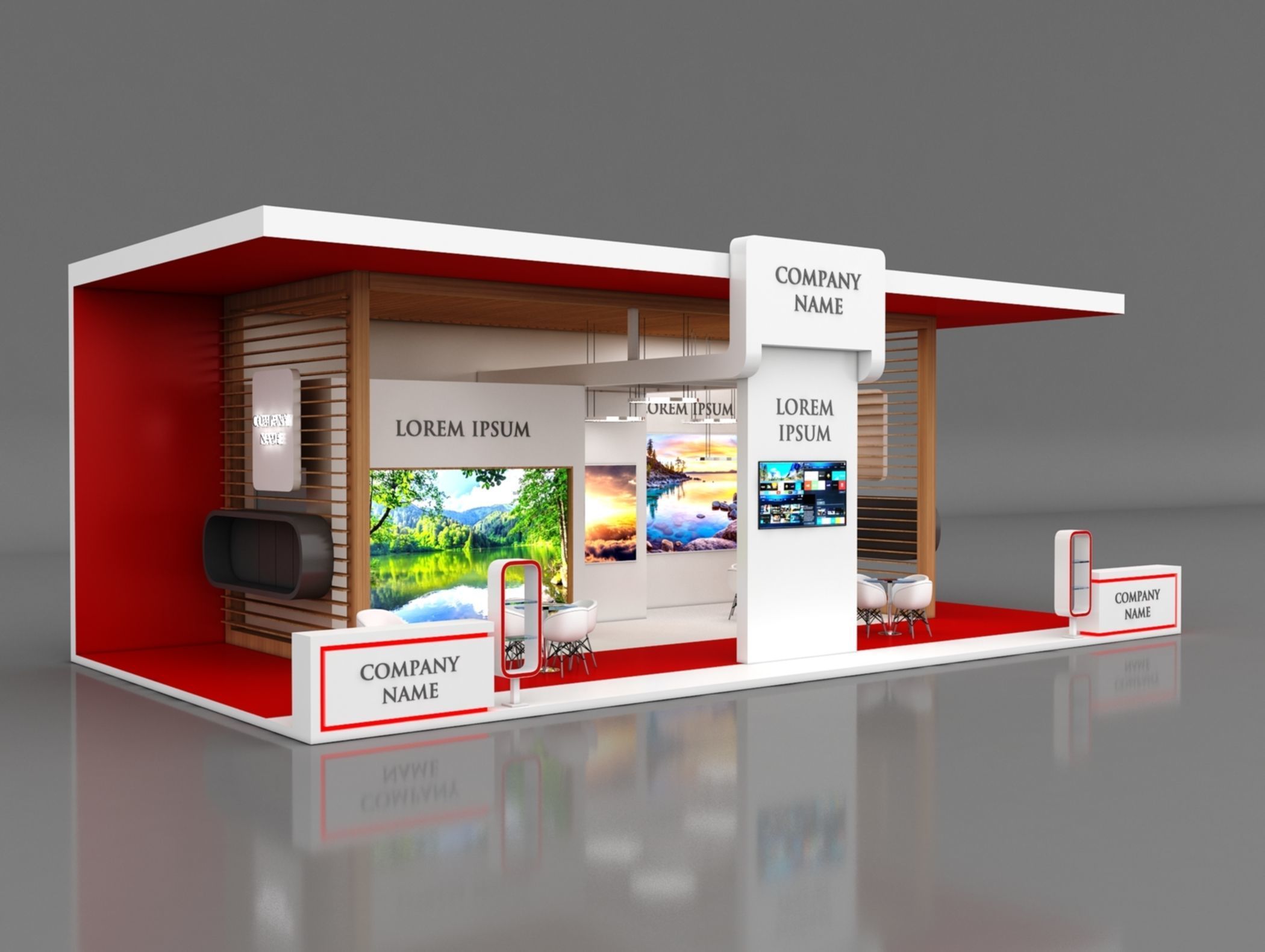 Booth Exhibition Stand Stall 14x7m Height 500 cm 3 Side Open 3D model_2