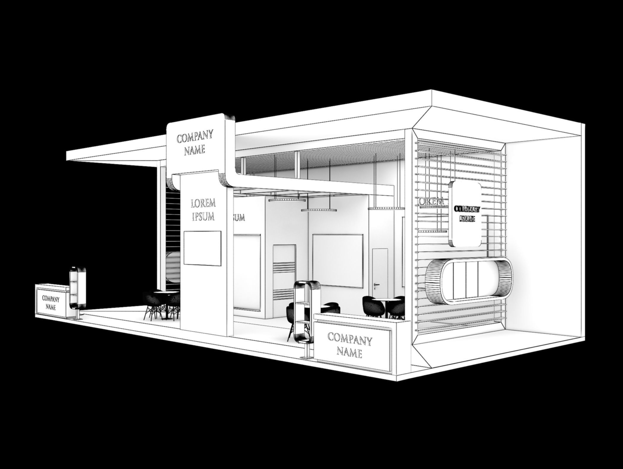Booth Exhibition Stand Stall 14x7m Height 500 cm 3 Side Open 3D model_8