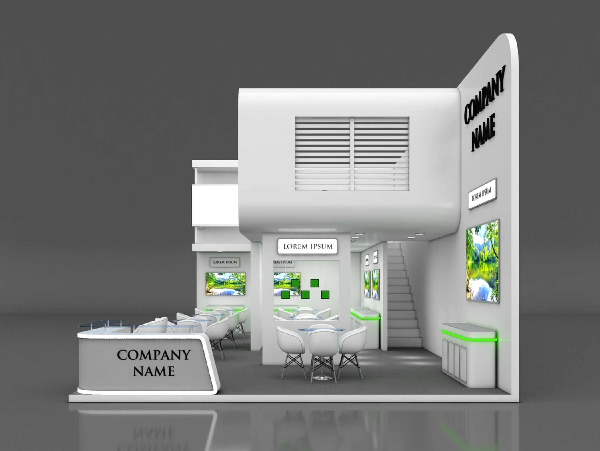 Booth Exhibition Stand Stall 6x12m Height 500 cm 2 Side Open 3D model_4