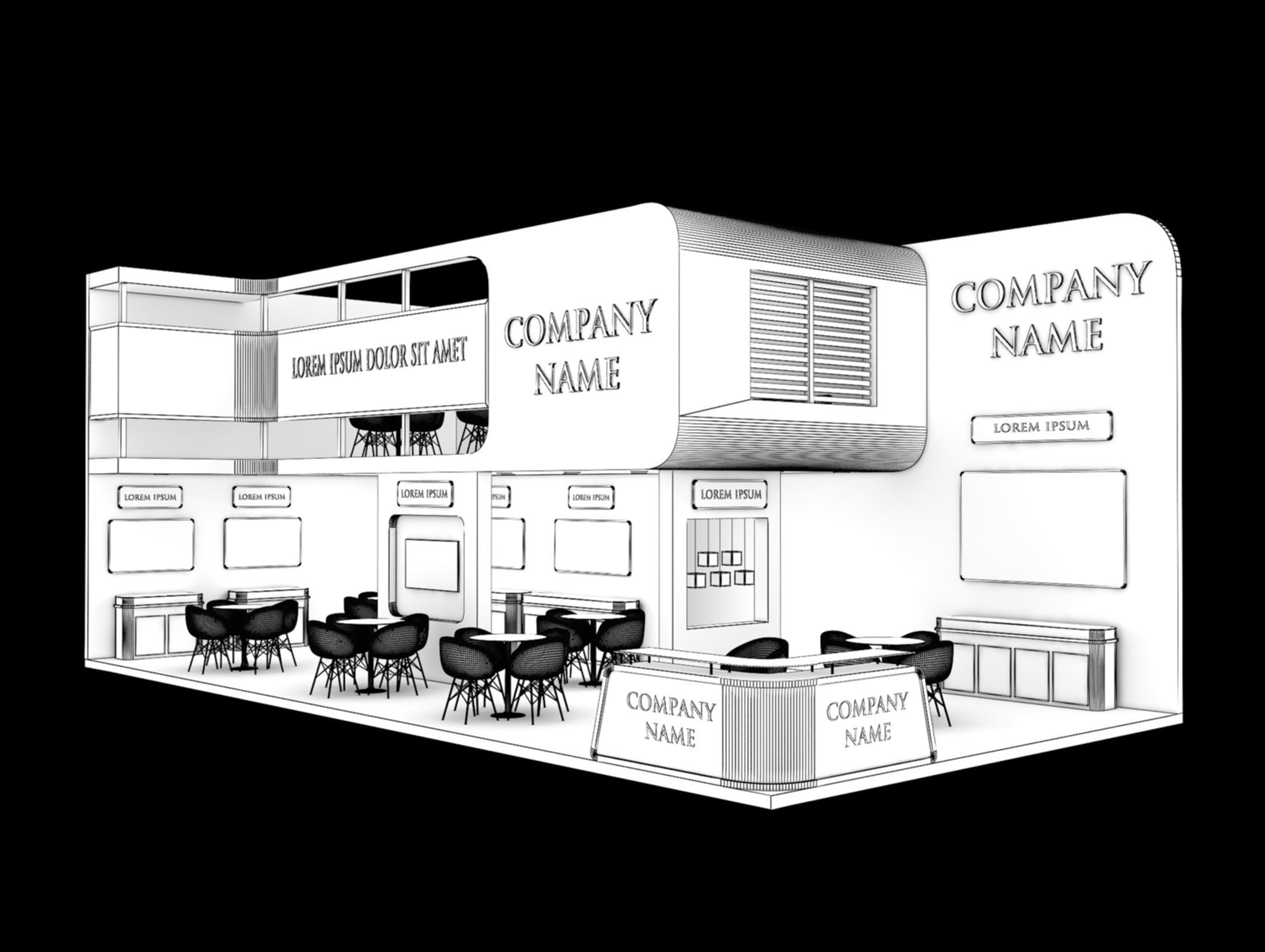 Booth Exhibition Stand Stall 6x12m Height 500 cm 2 Side Open 3D model_6