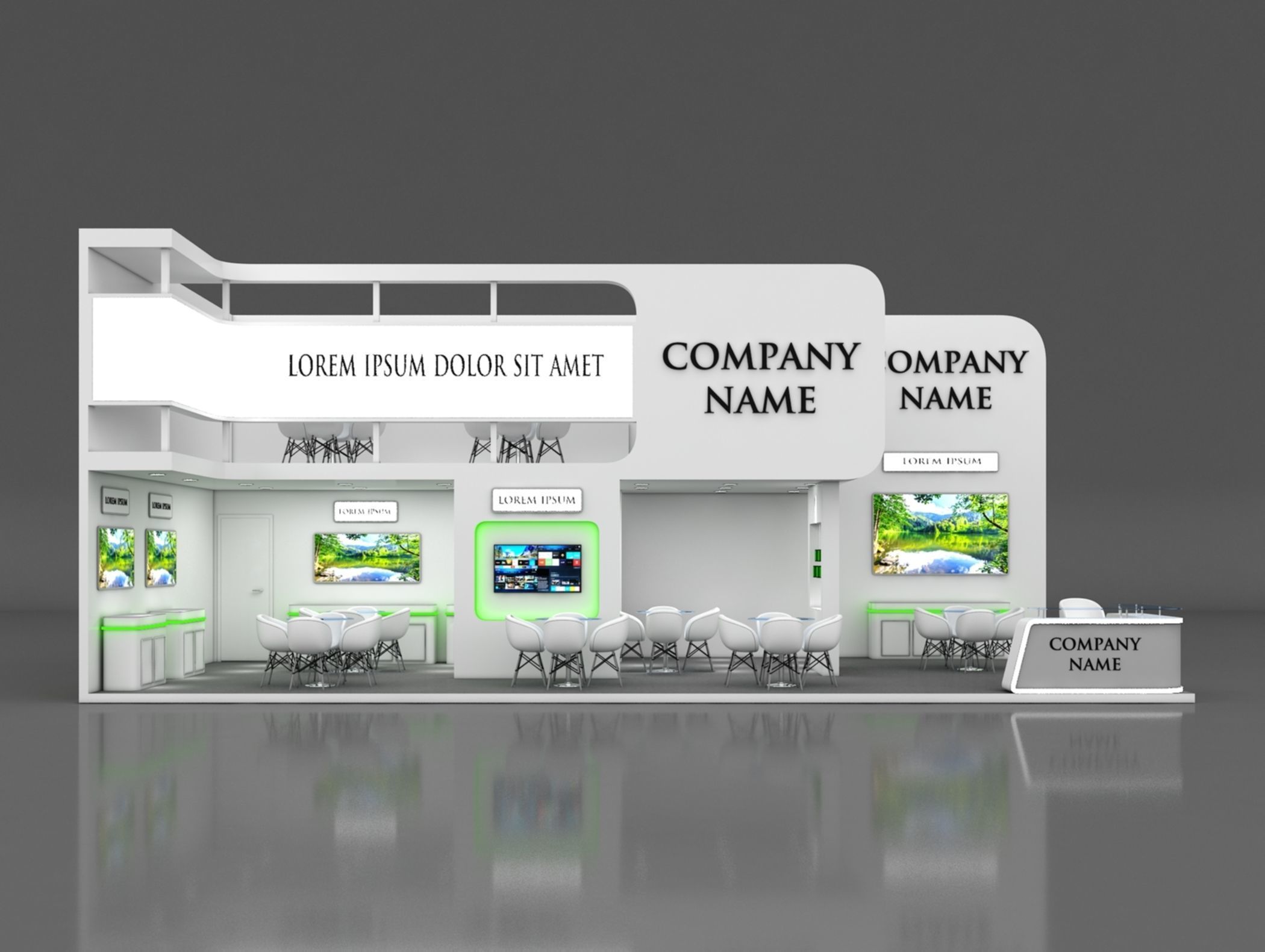 Booth Exhibition Stand Stall 6x12m Height 500 cm 2 Side Open 3D model_3