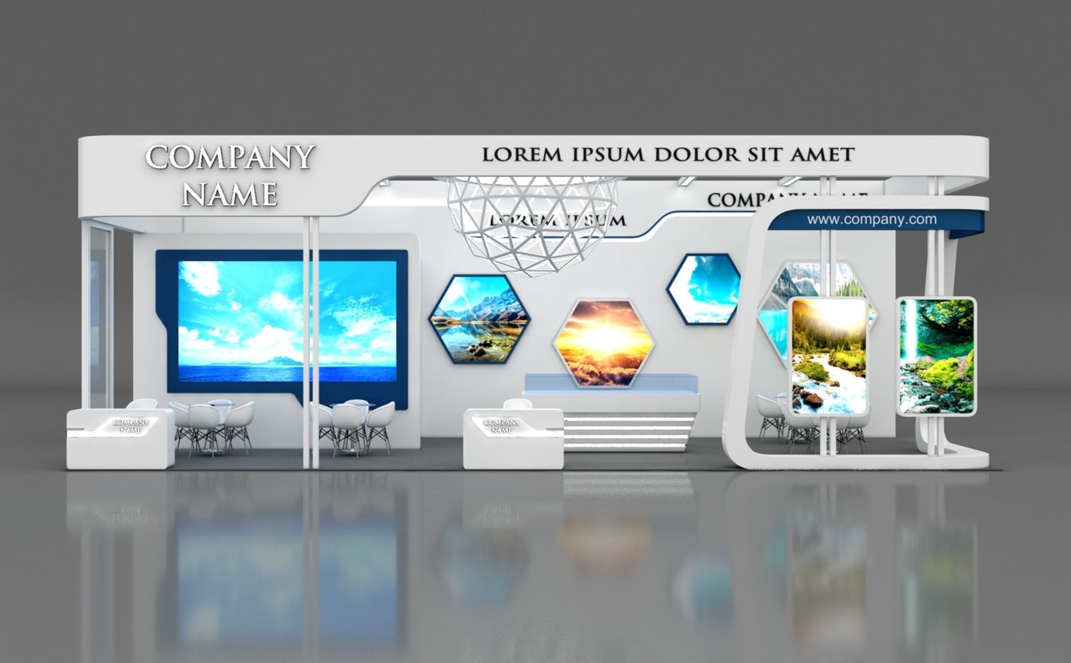 Booth Exhibition Stand Stall 6x14m Height 500 cm 3 Side Open 3D model_4