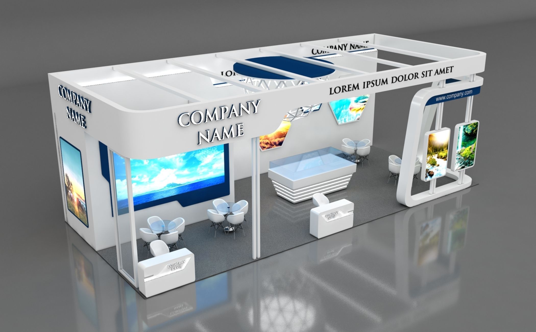 Booth Exhibition Stand Stall 6x14m Height 500 cm 3 Side Open 3D model_1