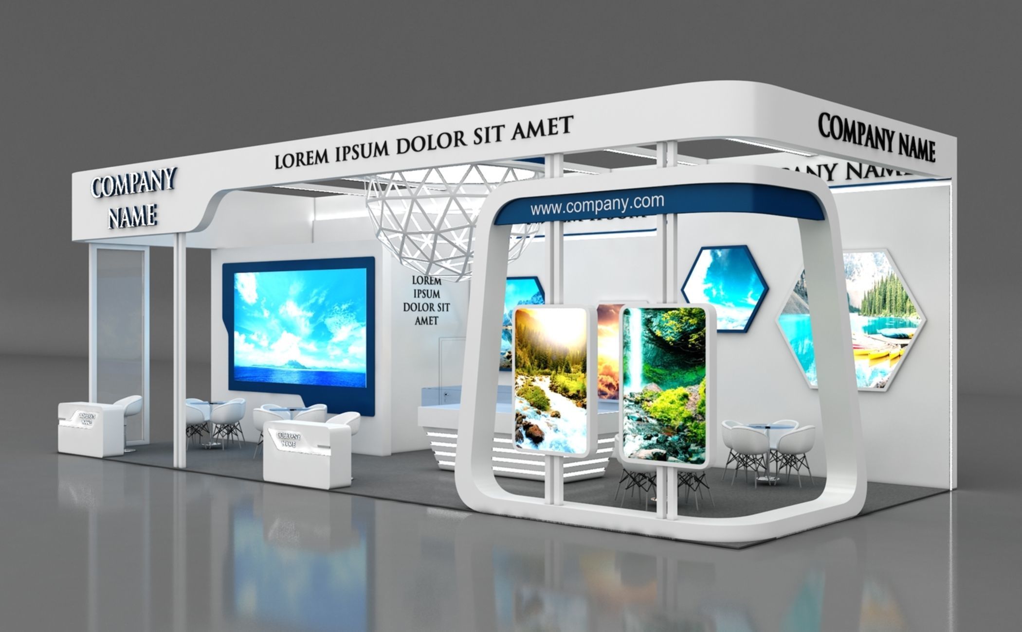 Booth Exhibition Stand Stall 6x14m Height 500 cm 3 Side Open 3D model_2