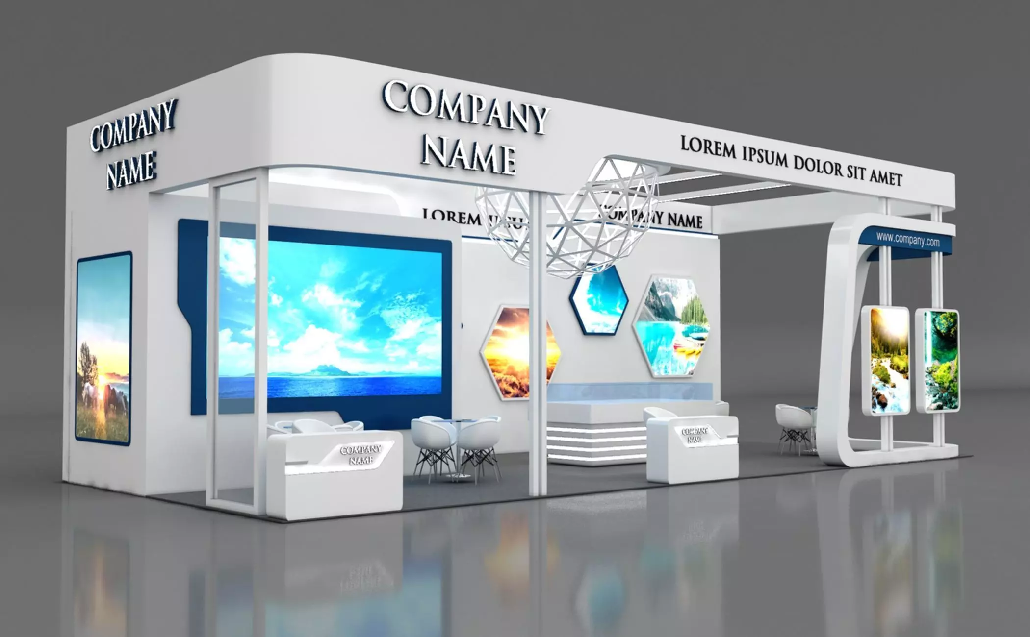 Booth Exhibition Stand Stall 6x14m Height 500 cm 3 Side Open 3D model_0