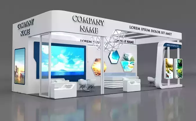 Booth Exhibition Stand Stall 6x14m Height 500 cm 3 Side Open 3D model