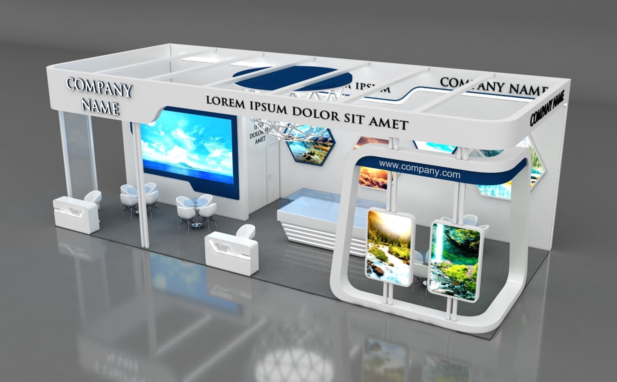 Booth Exhibition Stand Stall 6x14m Height 500 cm 3 Side Open 3D model_3