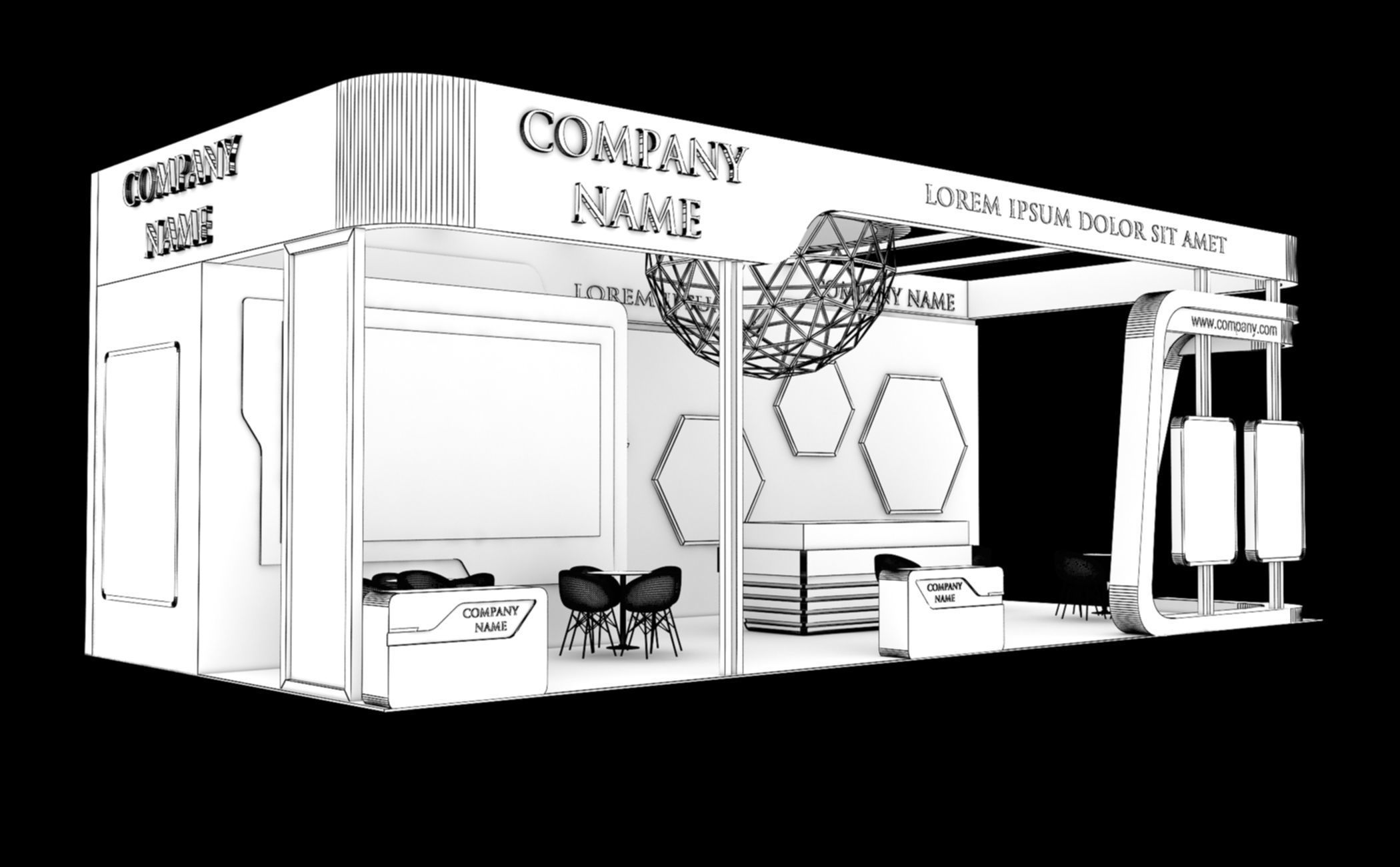 Booth Exhibition Stand Stall 6x14m Height 500 cm 3 Side Open 3D model_7