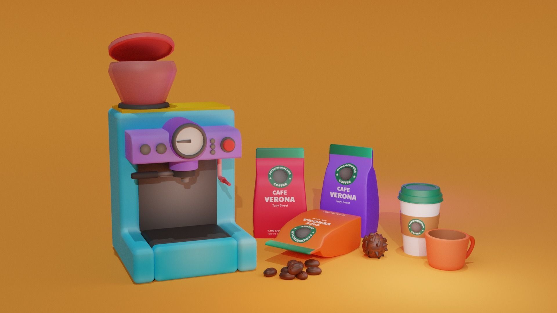 Coffee Shop Package  Low-poly 3D model_1