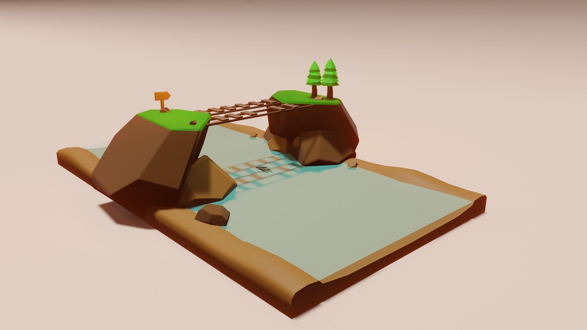 Cartoon Game Platform Low-poly 3D model_2