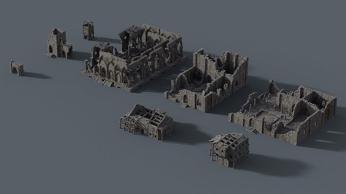 Ruins wooden house Low-poly 3D model