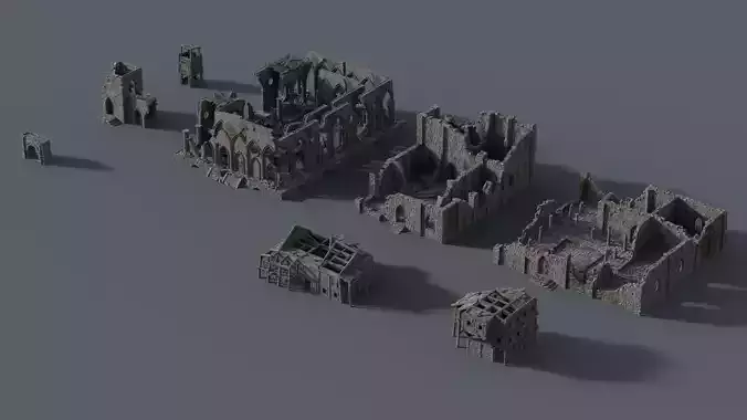 Ruins wooden house Low-poly 3D model