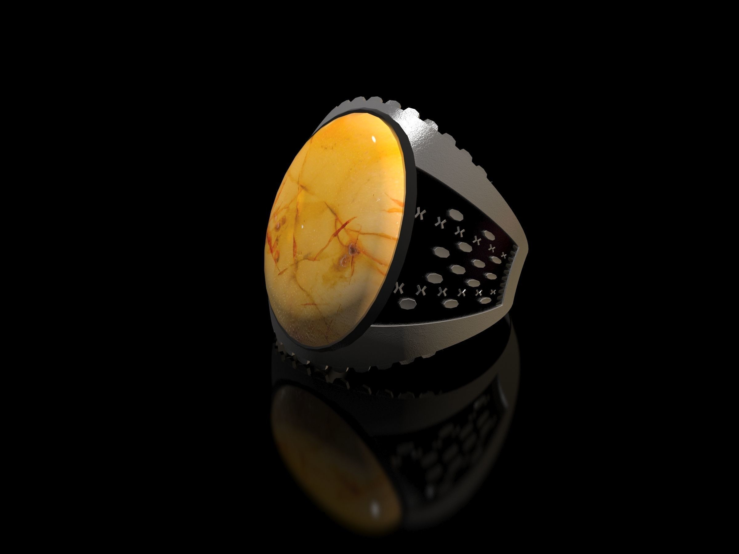 Arabic style silver ring with gemstone - Gemstone Ring 3D model_1