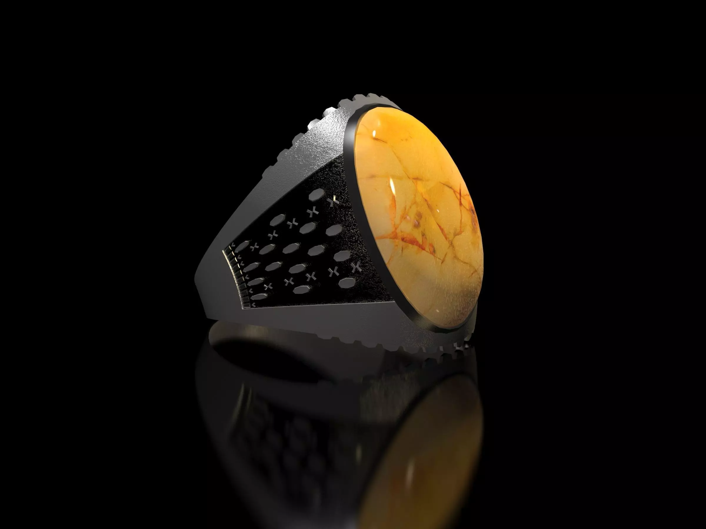 Arabic style silver ring with gemstone - Gemstone Ring 3D model_0