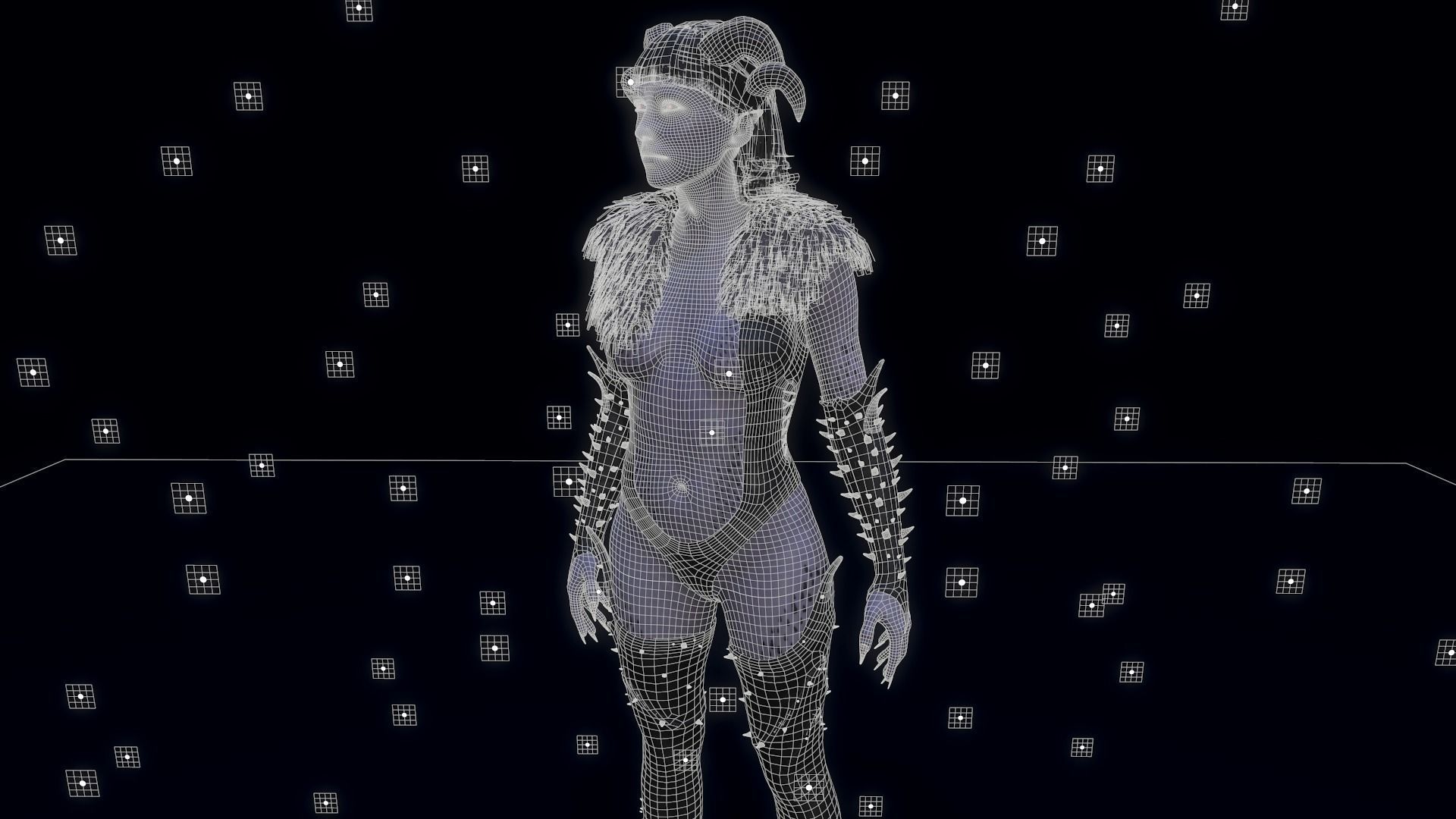 Succubus girl in night sky Low-poly 3D model_16