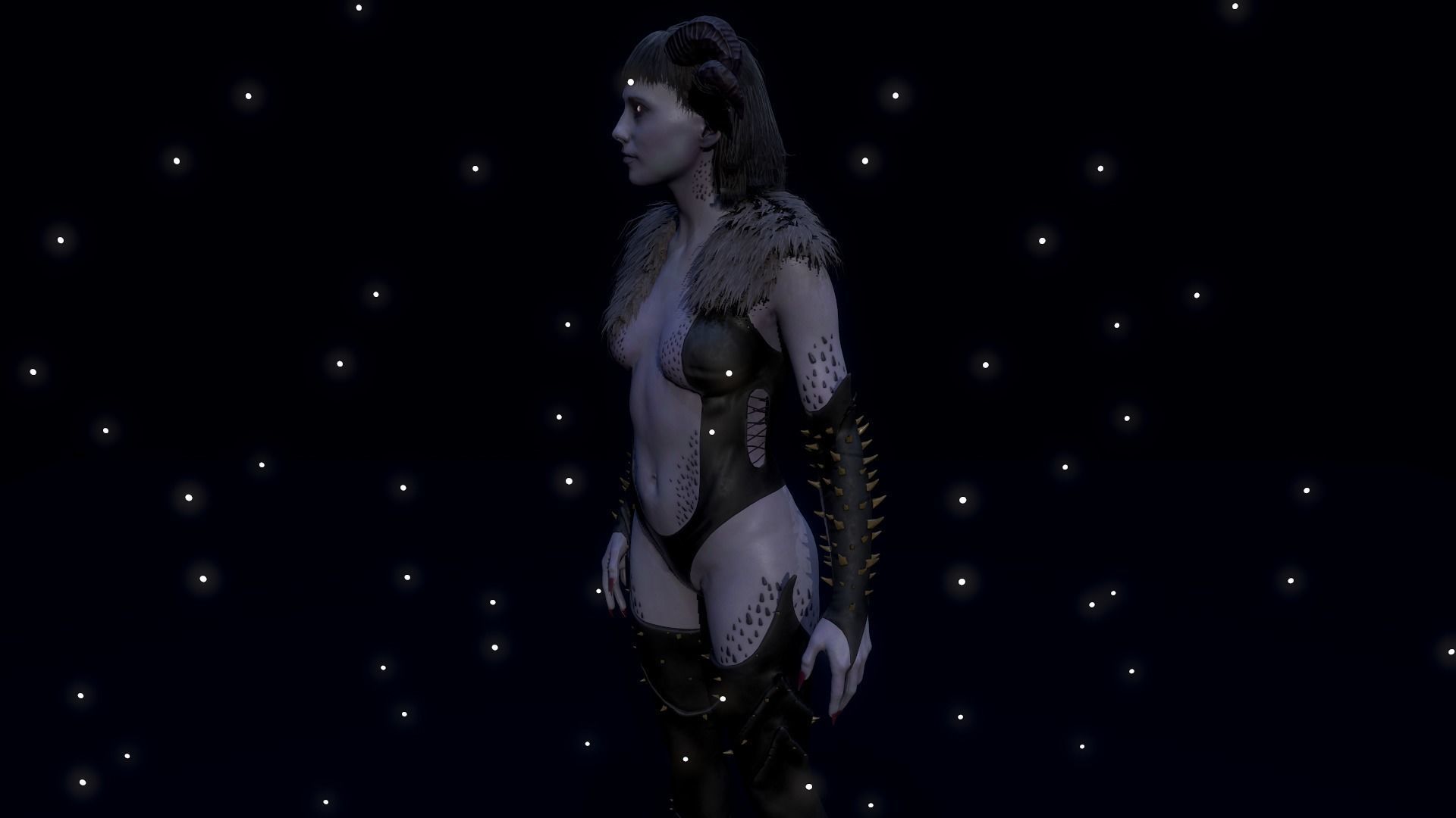 Succubus girl in night sky Low-poly 3D model_10