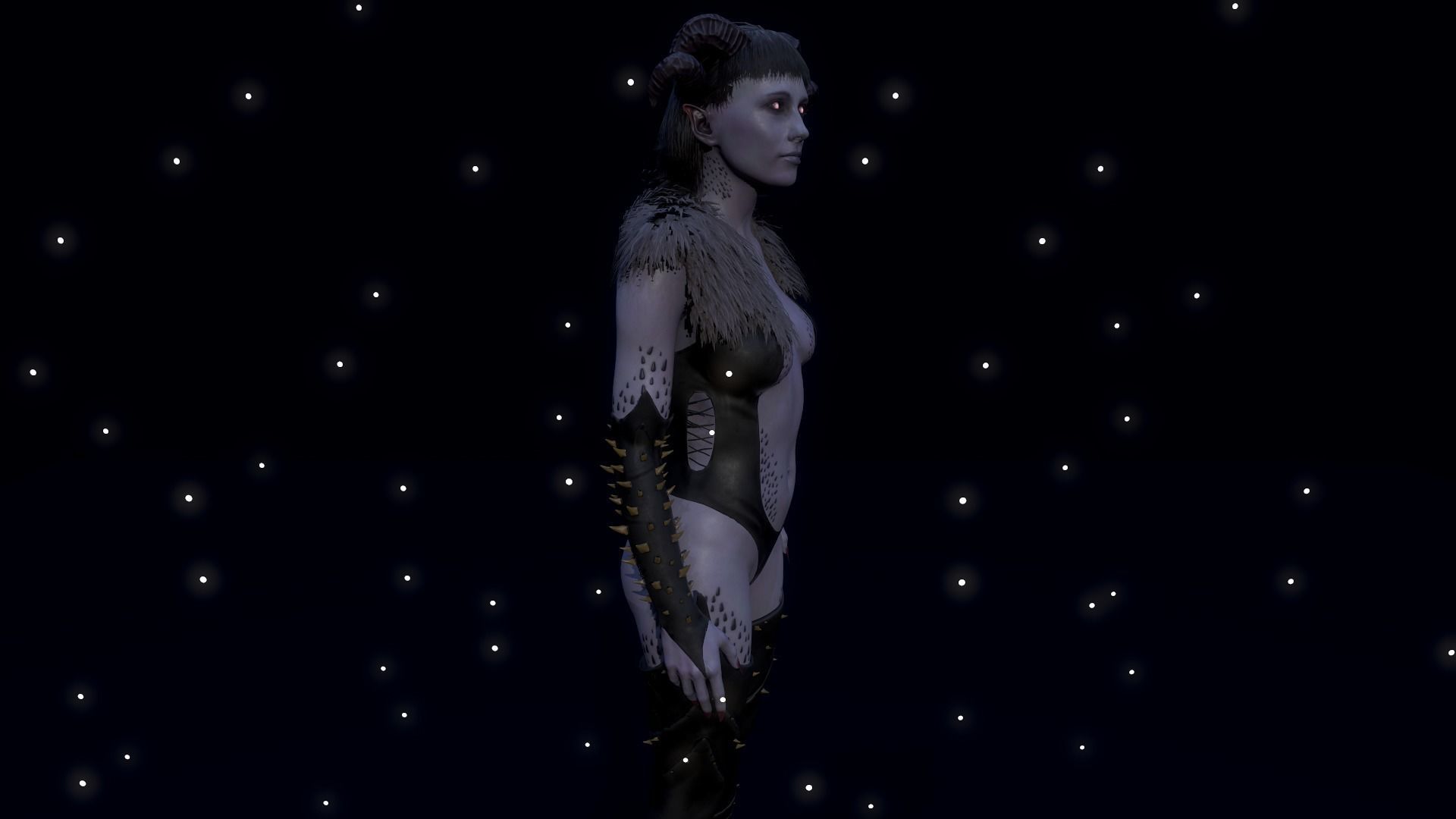 Succubus girl in night sky Low-poly 3D model_7