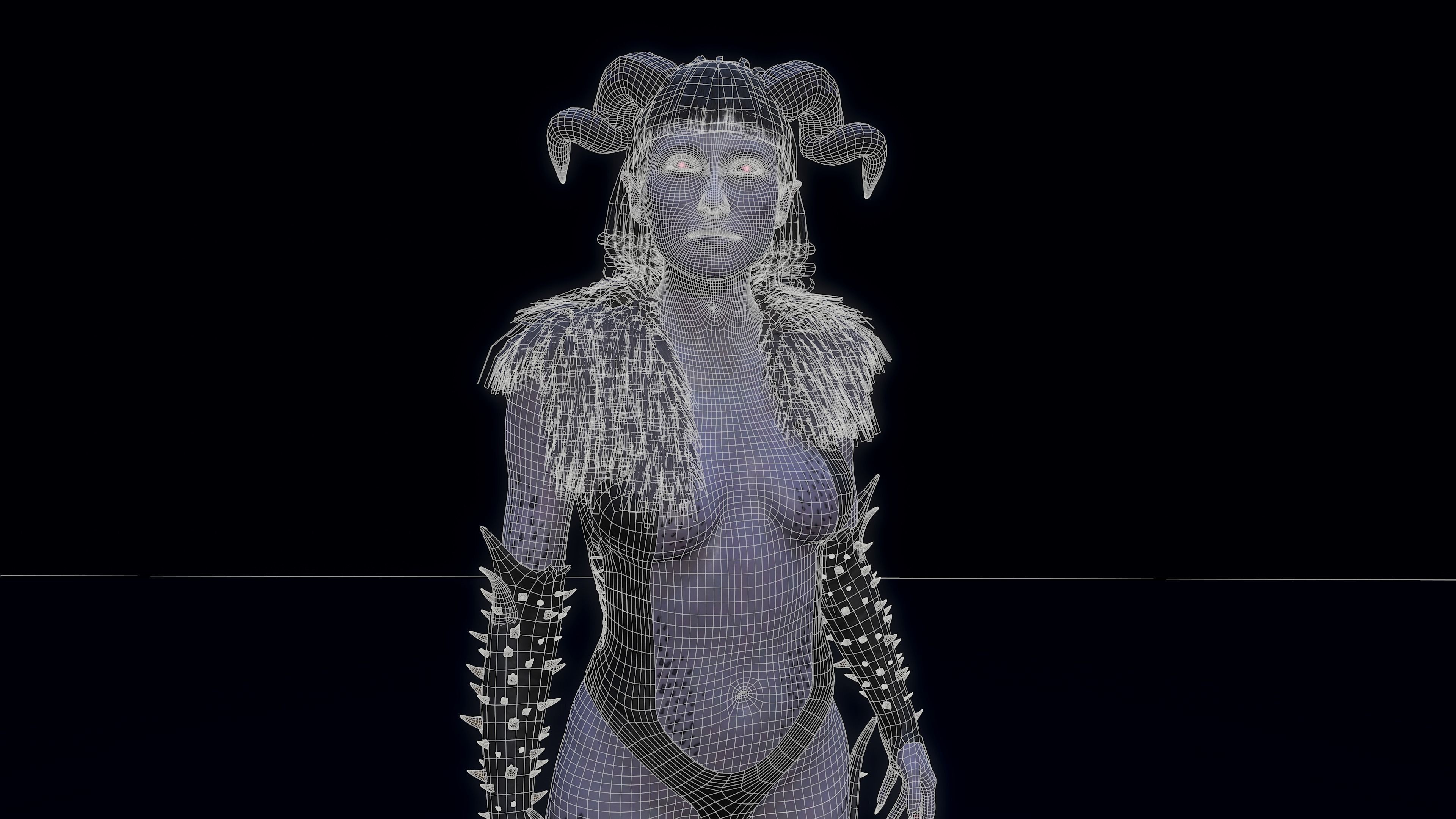 Succubus girl in night sky Low-poly 3D model_3