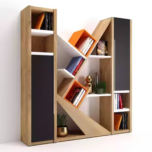 Bookcase made of wood and orange