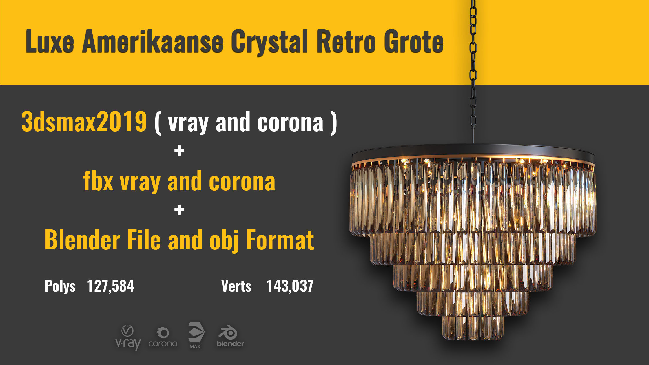 Luxe Amerikaanse Crystal Retro Grote Hanger Lamp 3D model_1