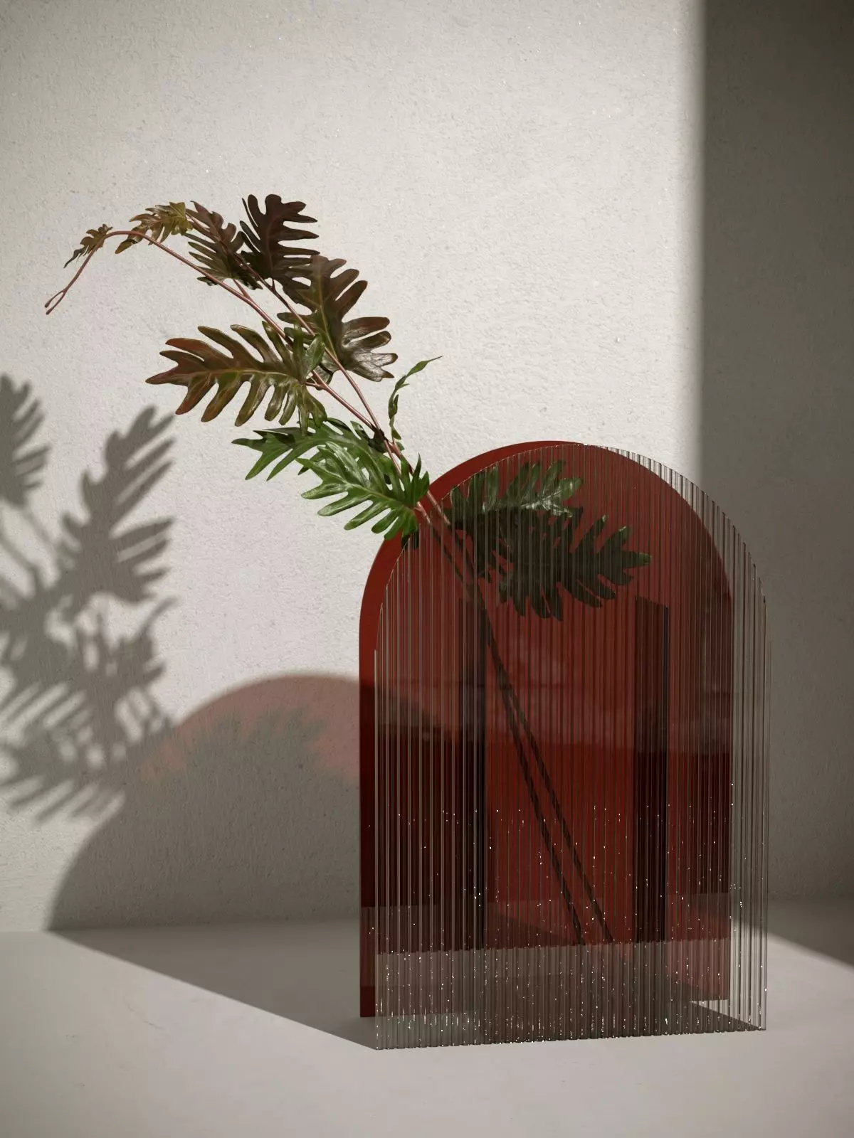 Acrylic Vase with Philodendron 3D model_0