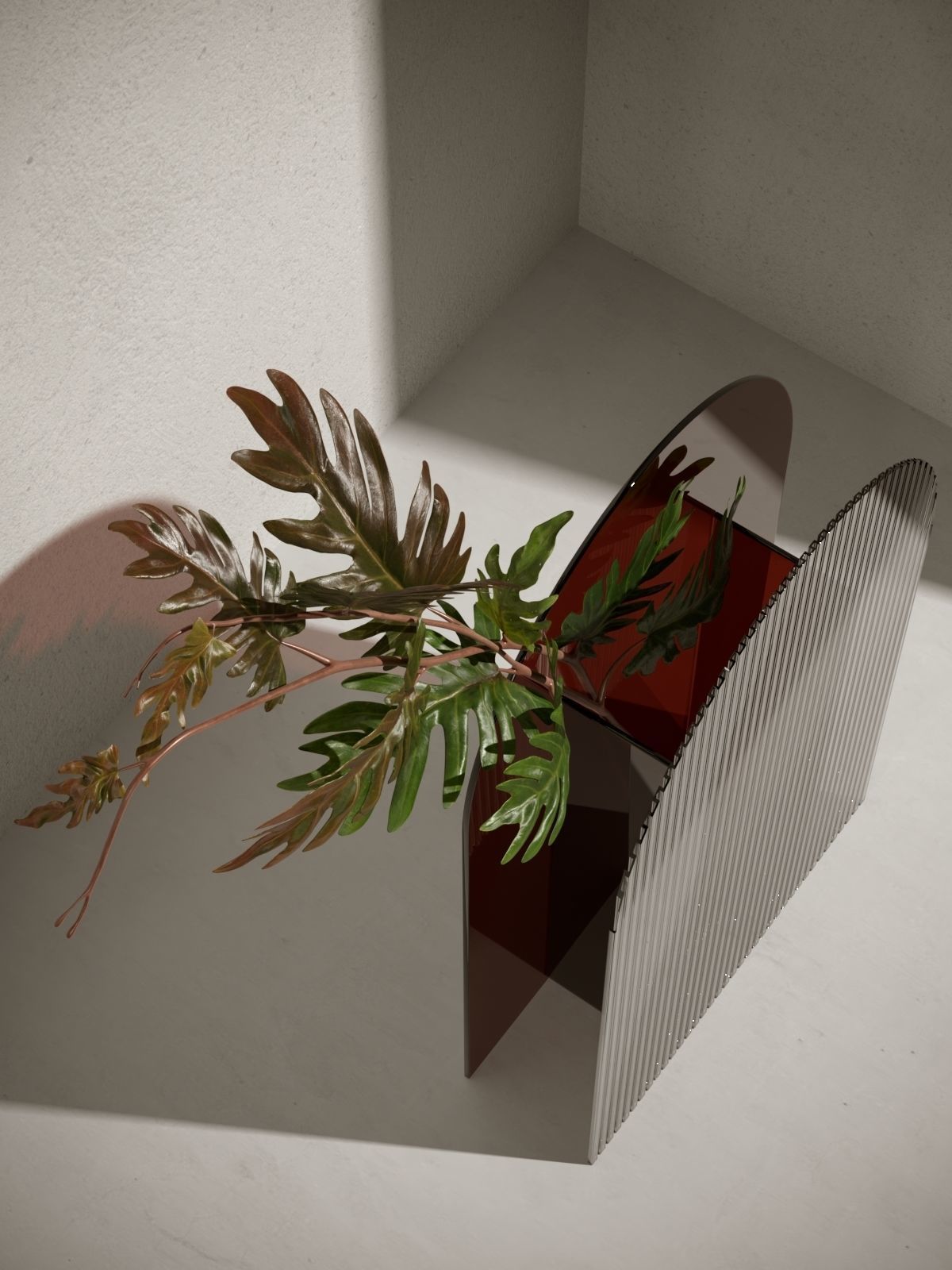 Acrylic Vase with Philodendron 3D model_1
