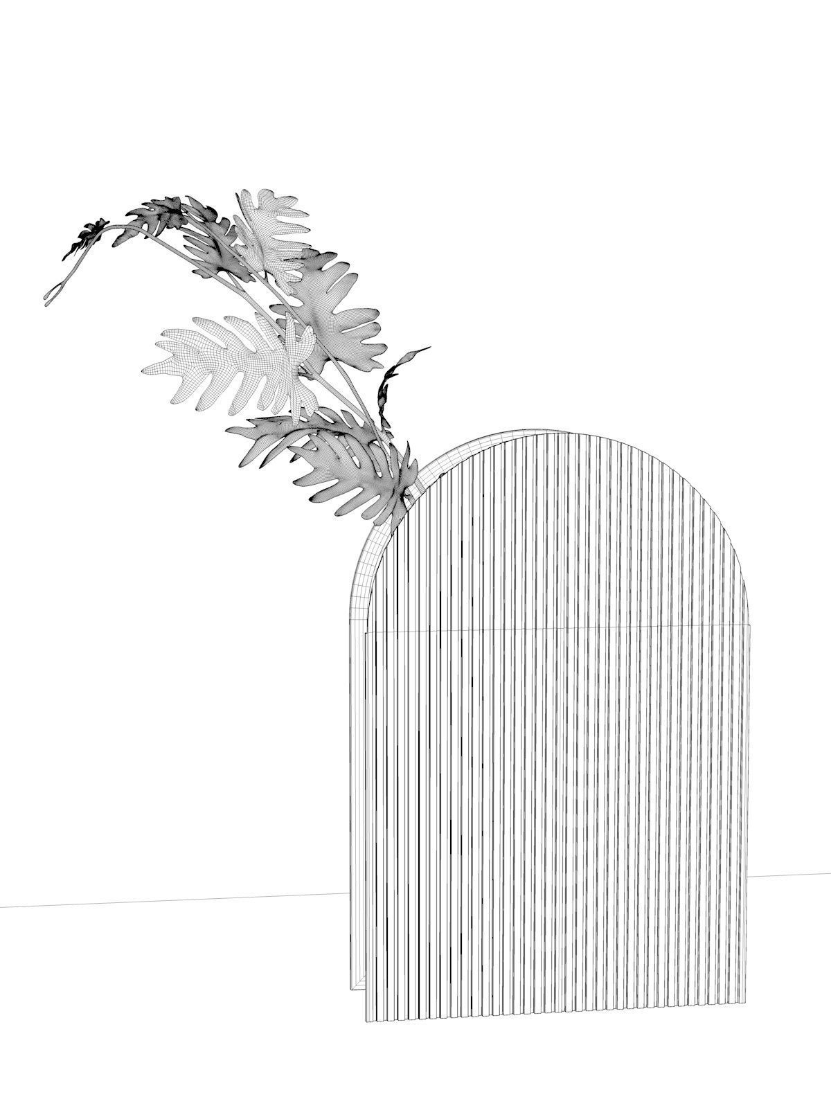 Acrylic Vase with Philodendron 3D model_3