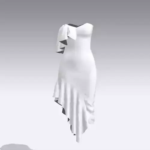 DRESS WHITE ASYMETRIC SCALLOP STRAPLESS ELEGANCE MODERN FASHION