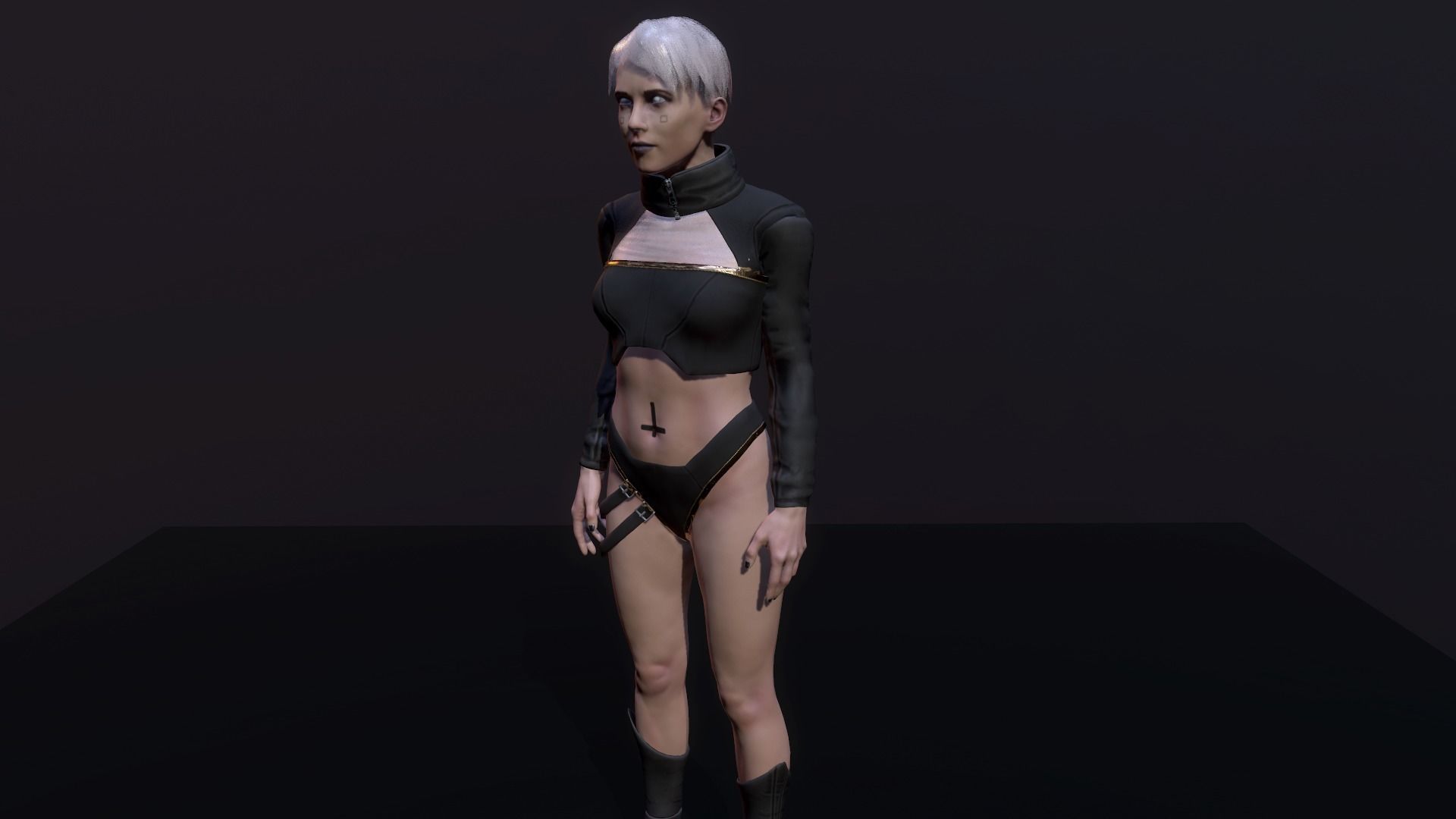 Cyberpunk Girl Low-poly 3D model_9