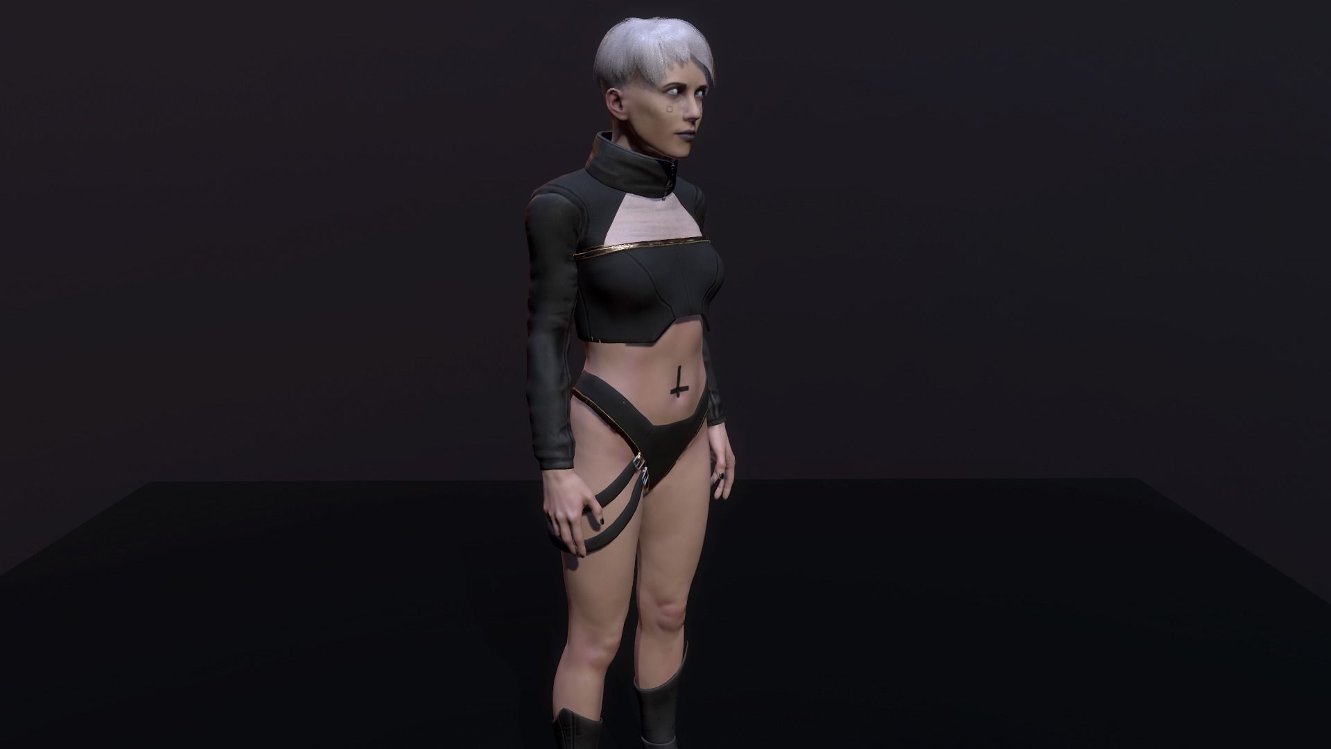 Cyberpunk Girl Low-poly 3D model_6