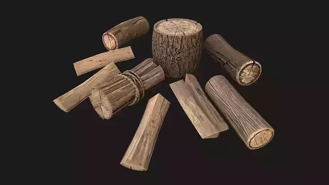 Firewood and Logs Set Low-poly 3D model