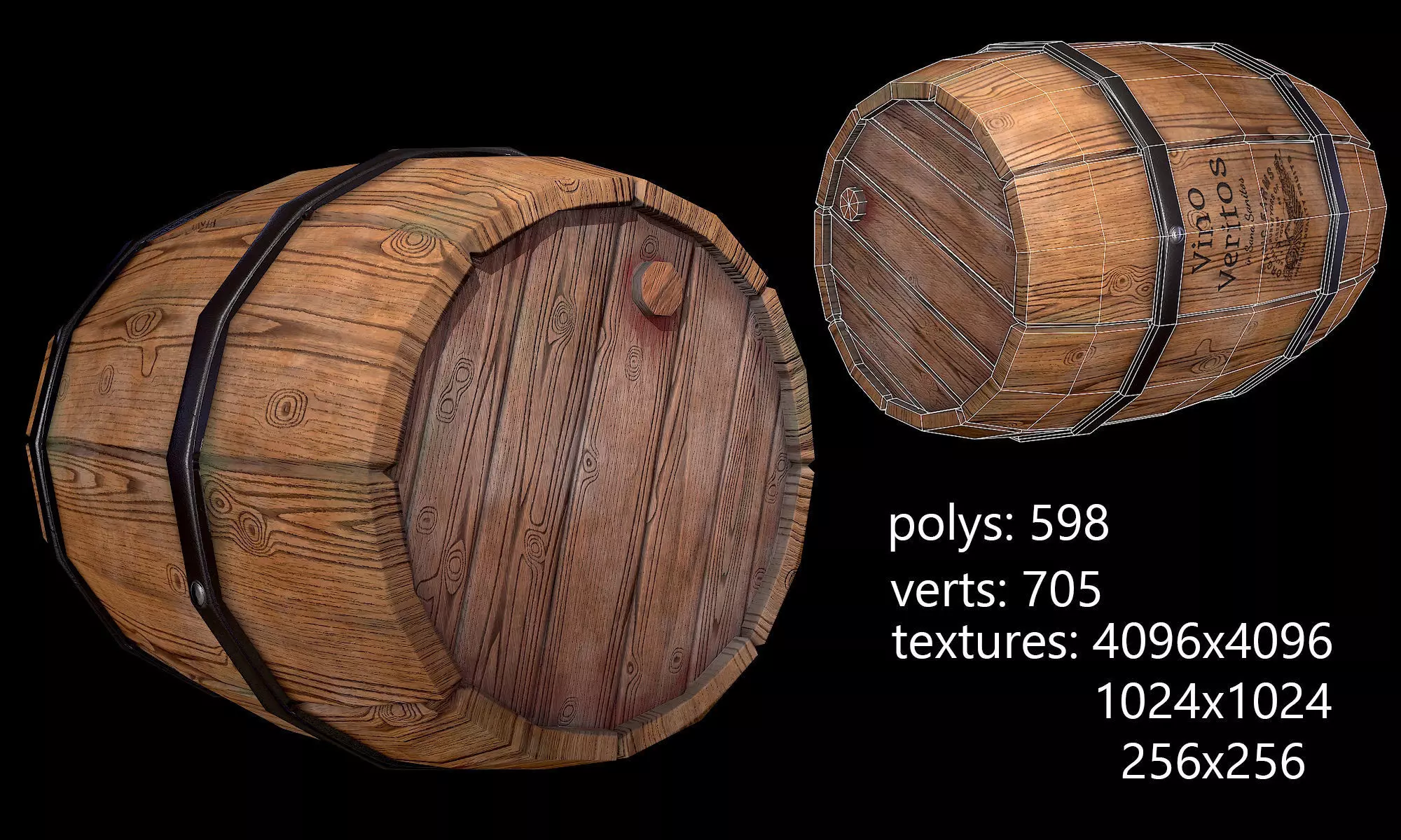 Barrel PBR lowpoly two wooden barrels Low-poly 3D model_0