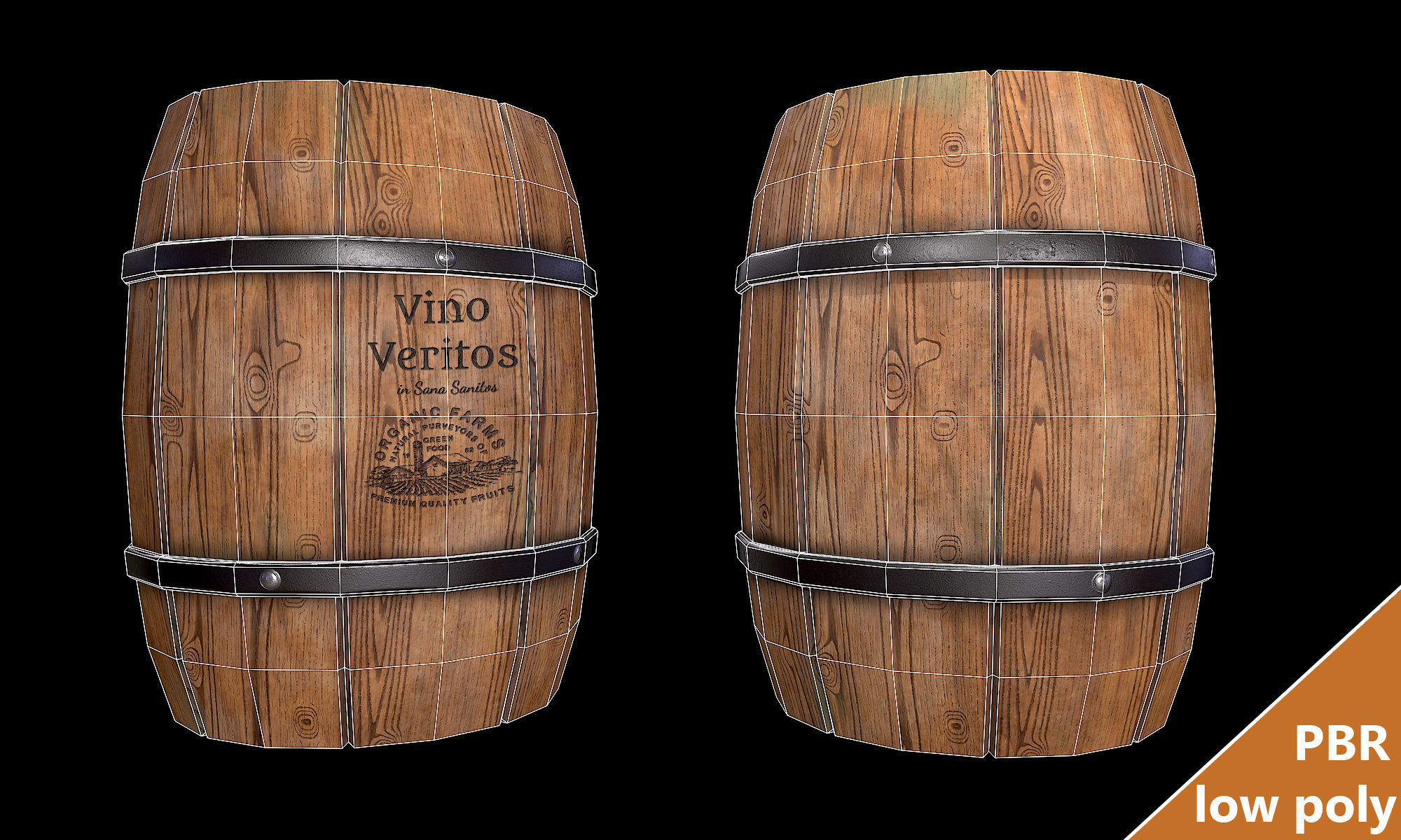 Barrel PBR lowpoly two wooden barrels Low-poly 3D model_3