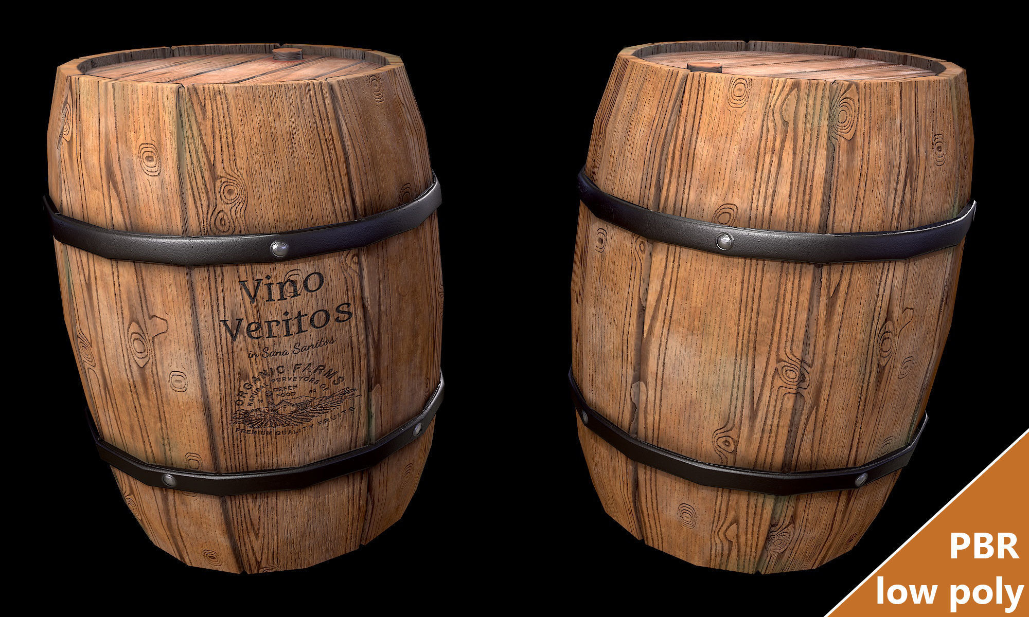 Barrel PBR lowpoly two wooden barrels Low-poly 3D model_2