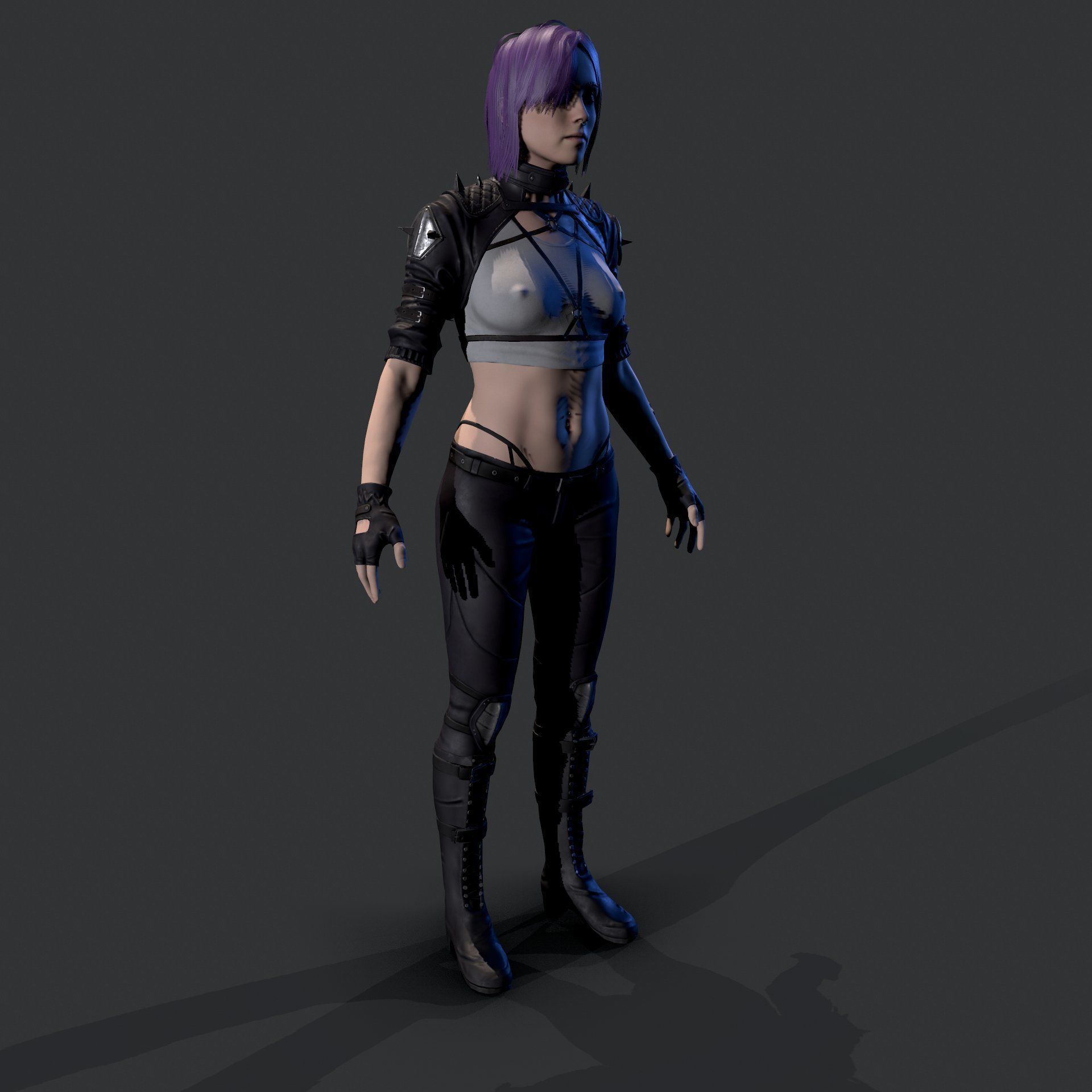 Cyberpunk Girl Low-poly 3D model_3