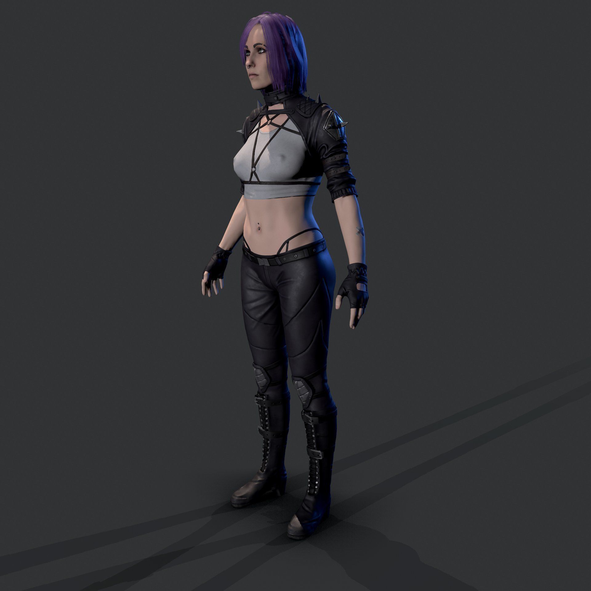 Cyberpunk Girl Low-poly 3D model_7