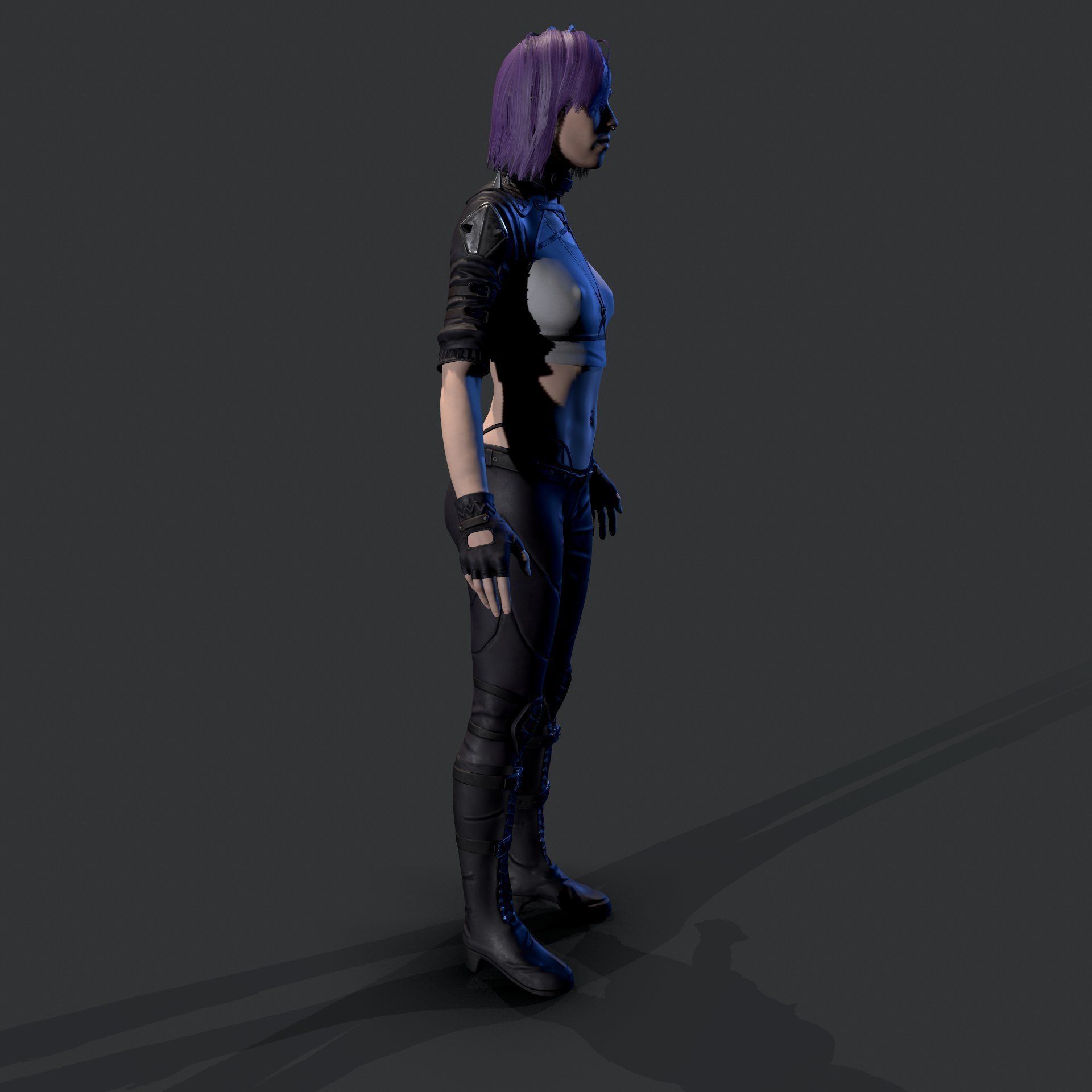 Cyberpunk Girl Low-poly 3D model_4