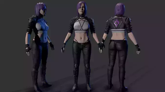Cyberpunk Girl Low-poly 3D model