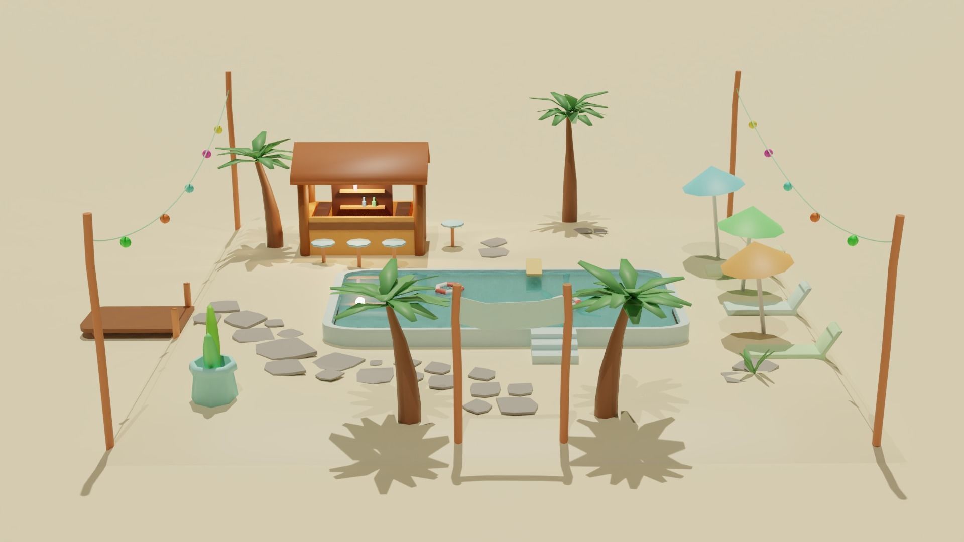 Summer Pool Pack Low-poly 3D model_3