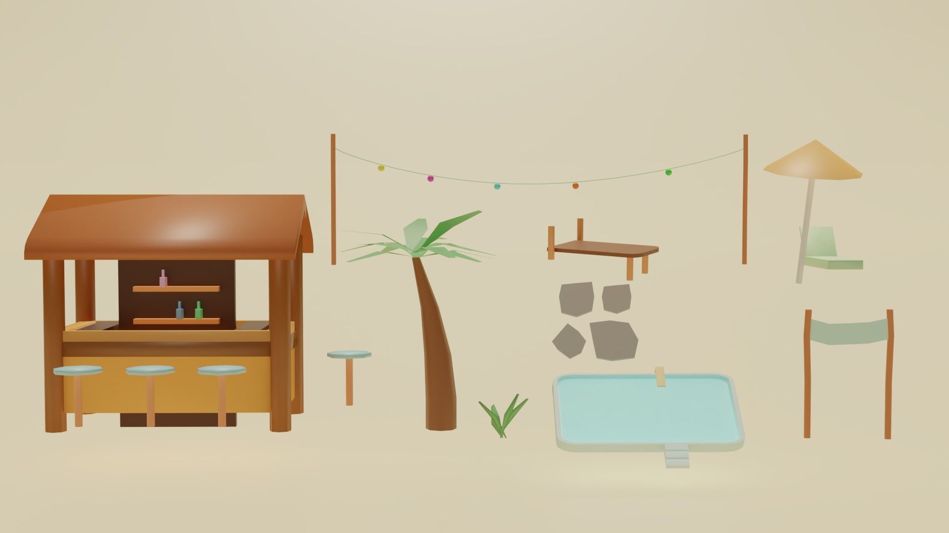 Summer Pool Pack Low-poly 3D model_4