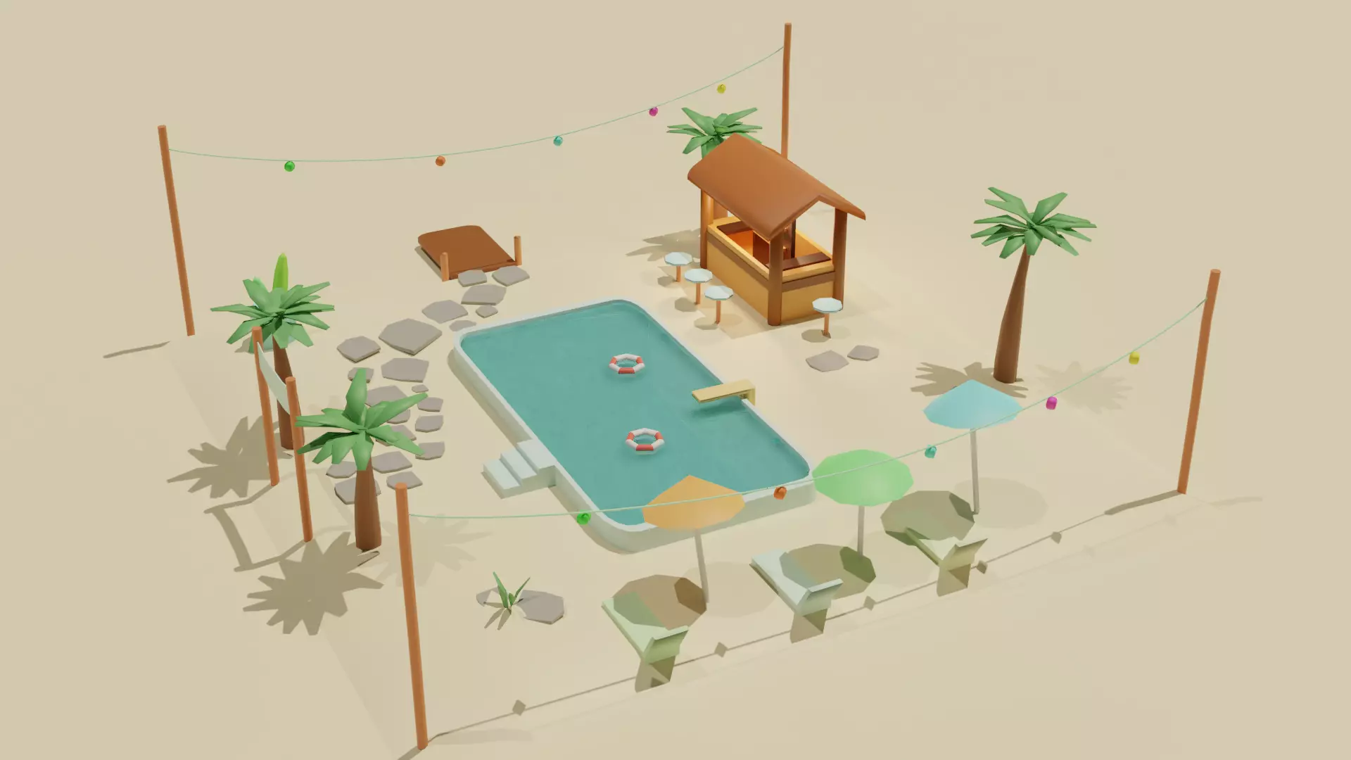 Summer Pool Pack Low-poly 3D model_0