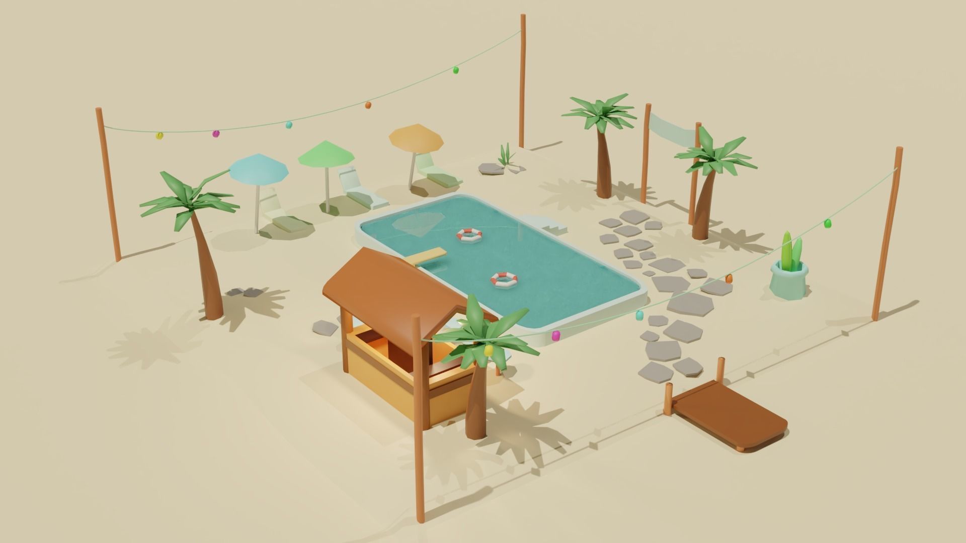 Summer Pool Pack Low-poly 3D model_2