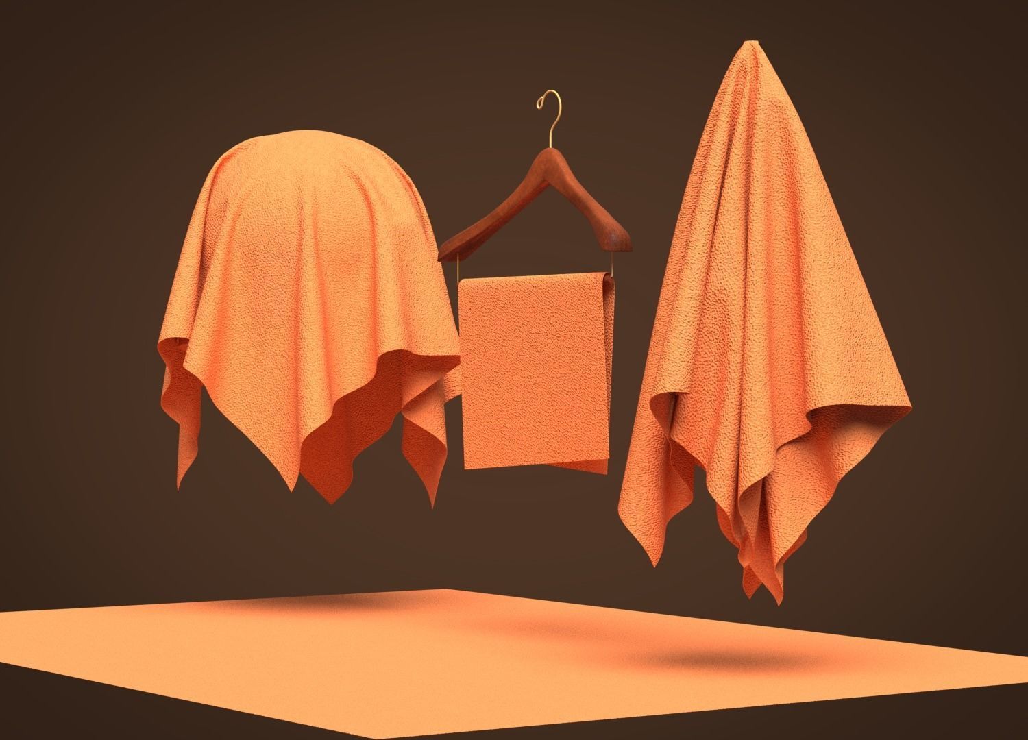 Leather orange paper on wooden hanger 3D model_7